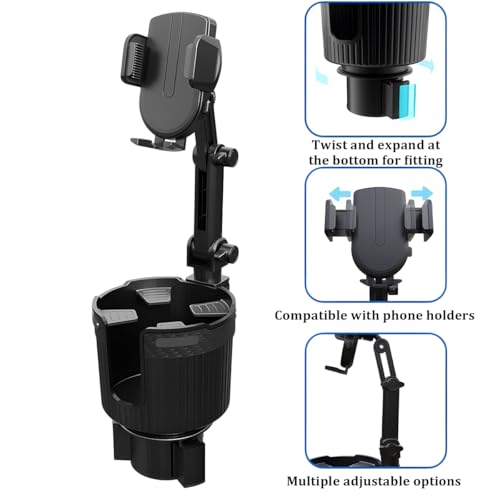 Adjustable Cup Holder Phone Mount 2-in-1 Vehicle Stand Black - color: Black