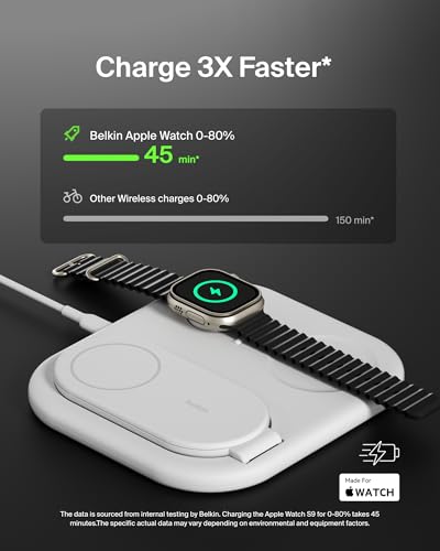 Belkin Qi2 Magnetic Wireless Charging Station, 3 in 1 Foldable Charger - color: White
