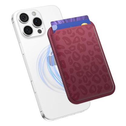 Svanove Leopard Magnetic Phone Wallet Compatible with Magsafe Wallet for Women, Cheetah Print ID Credit Card Holder Wallets for iPhone 17/16/15/14/13/12 Series, Cute Slim Leather Wallets, Burgundy - color: Burgundy