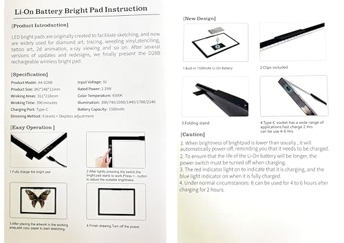 Wireless Rechargeable A4 LED Light Pad w/Built-in Riser Stands, 6 Levels of Brightness, Evenly Illuminated Light Box for Tracing and Weeding Vinyl, Slim and Lightweight Diamond Painting Light Board - style: Rechargeable-A4 Black