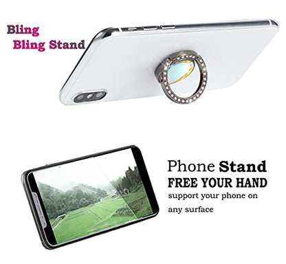 Glitter Bling Bling Phone Ring Holder,Sparkle Phone Ring Grip Artificial Stand with Flat Diamond,Flat Rhinestone Cell Finger Ring for Phones,Pad(Black) - color: Black