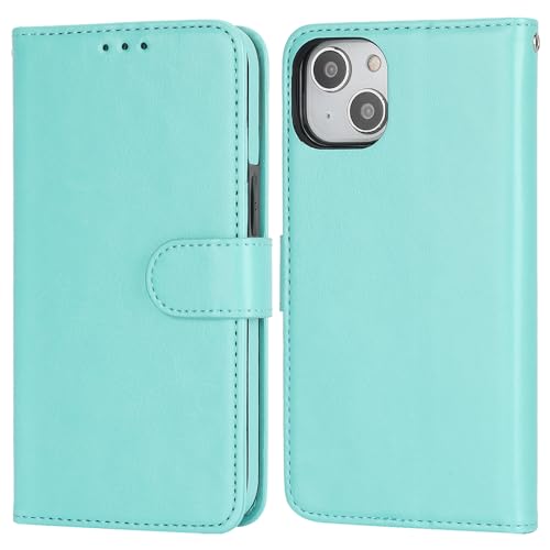Bocasal Detachable Wallet Case Card Holder for iPhone 13, Light Blue | RFID Blocking Kickstand Card Slots Holder PU Leather Magnetic Shockproof Wrist Strap Removable Flip Protective Cover 6.1 inch - color: Light Blue