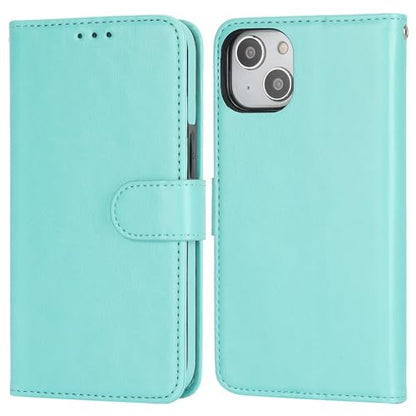 Bocasal Detachable Wallet Case Card Holder for iPhone 13, Light Blue | RFID Blocking Kickstand Card Slots Holder PU Leather Magnetic Shockproof Wrist Strap Removable Flip Protective Cover 6.1 inch - color: Light Blue