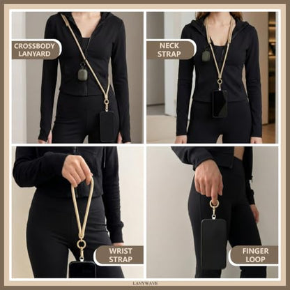 4-in-1 Phone Lanyard, Crossbody, Neck, Wrist & Finger Strap - color: Beige