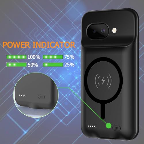 Battery Case for Pixel 9a, Upgraded 10000mAh Slim Rechargeable Portable Extended Battery Pack Supported Qi Wireless Charging Case Compatible with Pixel 9a (6.3 inch) Charging Case-Black - size: Pixel 9a