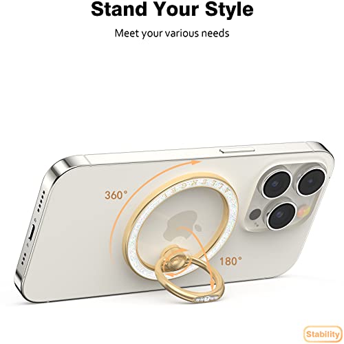 Allengel Magnetic Phone Grip for MagSafe, Magnetic Ring Holder Compatible with MagSafe Phone Ring, 360°Rotating Finger Kickstand for iPhone 16 Pro Max 15 14 13 12 Plus & Android Phone(Starry White) - color: gold starry sky white