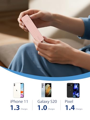 Miady 2-Pack Small Portable Charger 5000mAh Power Bank Travel Battery Pack - color: Cream Blue+ Pink