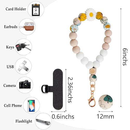 Silicone Beaded Phone Wrist Strap for Women, Elastic Wristlet - color: White Daisy