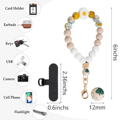 Silicone Beaded Phone Wrist Strap for Women, Elastic Wristlet - color: White Daisy