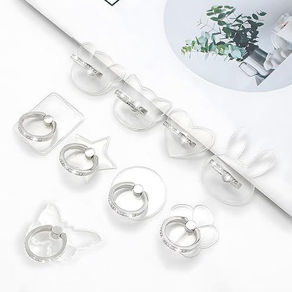 [2 Pack] Transparent Diamond Setting Cell Phone Ring Holder Stand,360 Degree Rotation and 180 Degree Adjustable Finger Ring Kickstand with Polished Electroplated Phone Grip (Pentagram)