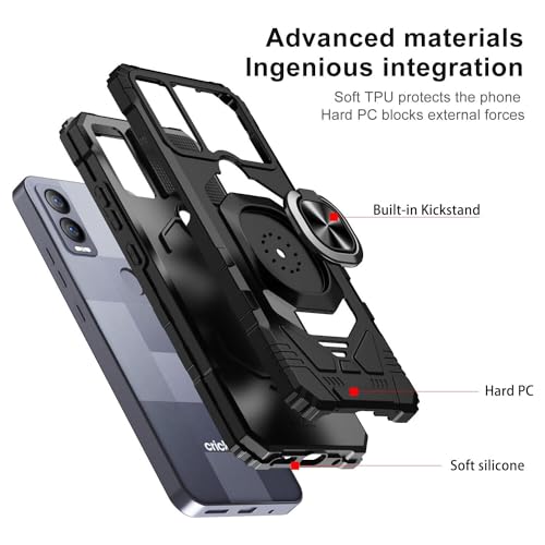 for Cricket Magic 5G, AT&T Propel 5G (U6080AA/AC) - Shockproof Protective Phone Case w/Ring Stand - RS7 Black - color: RS7 Black