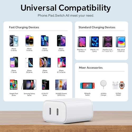 USB C Charger Block, 40W Dual Port Plug Wall Charger - color: Pearl White