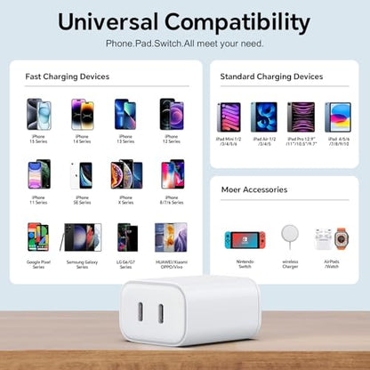 USB C Charger Block, 40W Dual Port Plug Wall Charger - color: Pearl White