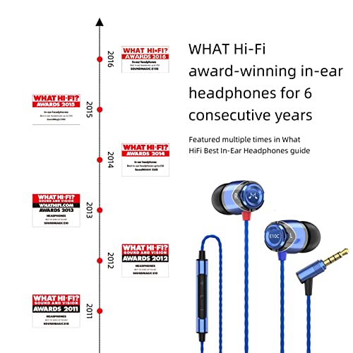 SoundMAGIC E10C Wired Earbuds, with Mic, Premium Hi-Fi, 3.5mm Jack, Blue - color: Blue, style: Modern