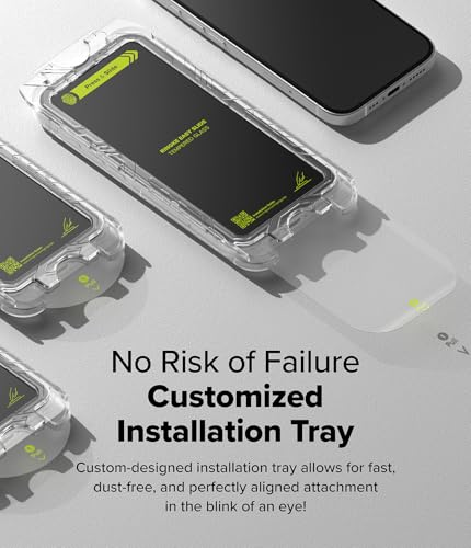 Ringke for iPhone 16/15 Screen Protector [Easy Slide, 2 Pack] | Easy Installation with Alignment Tool, Case Friendly Premium 9H Hardness Tempered Glass - size: iPhone 16 & 15