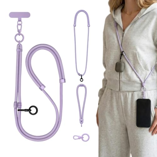 4-in-1 Phone Lanyard, Crossbody, Neck, Wrist & Finger Strap - color: Purple