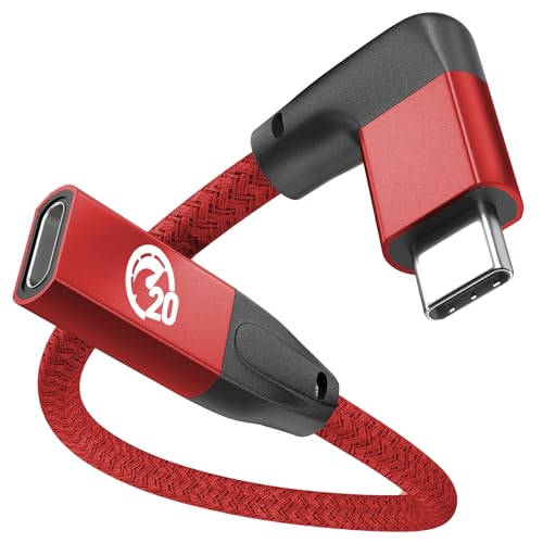 Right Angle USB C Extension Cable 0.6FT, USB-C 3.2 Male to Female Cable - color: RED, size: 0.6FT