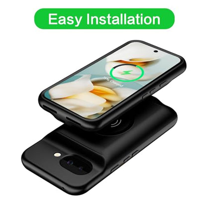 Battery Case for Google Pixel 9A, Upgraded 10000mAh Rechargeable Portable Charging Case with Wireless Charging Compatible for Google Pixel 9A (6.3 inch) Extended Battery Pack Charger Cover (Black) - size: Google Pixel 9A