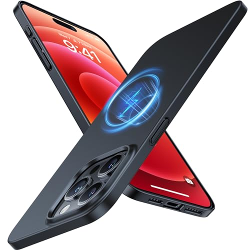 TORRAS Magnetic Slim-Fit for iPhone 15 Pro Max Case, Ultra-Thin Black | Fit for MagSafe, Silk-smooth Velvet Feel, Lightweight Anti-Scratch Matte Hard iPhone 15 ProMax Case 6.7 inch OriginFit - color: Black
