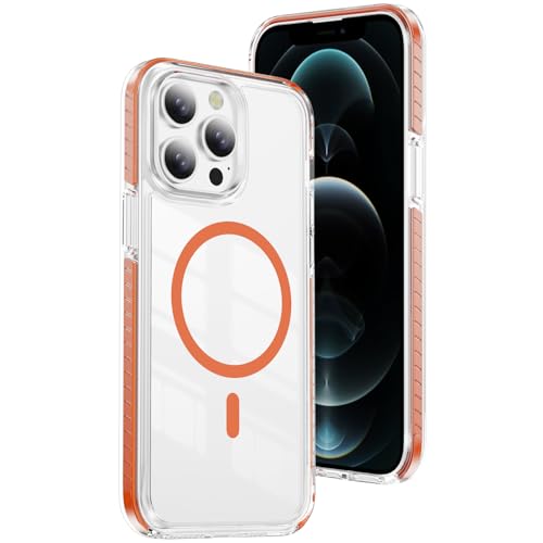 DEERLAMN Magnetic Clear Case for iPhone 12/iPhone 12 Pro 6.1-Inch, [Compatible with Magsafe][Anti-Yellowing] Transparent Slim Shockproof Protective Phone Cover, Orange - color: Orange, size: iPhone 12/12 Pro-6.1 Inch
