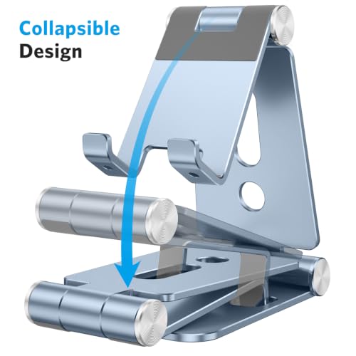 OMOTON Foldable Cell Phone Stand, C4 Portable Aluminum Phone Holder - color: Light Blue
