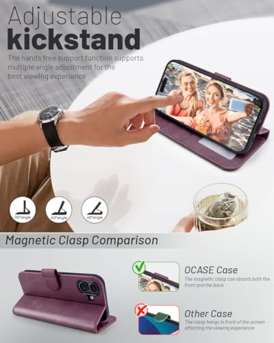 OCASE for iPhone 17 Wallet Case, Card Holder, Mulberry | RFID Blocking, Kickstand, Magnetic Closure, PU Leather Flip Folio, Shockproof TPU Shell, Protective Phone Cover (6.3") 2025 - color: Mulberry