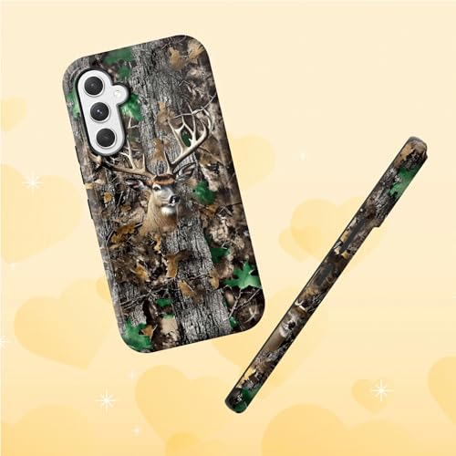 Camo Tree Deer Phone Case for Samsung Galaxy S25, Dual Layer Shockproof Rugged Cover with Soft TPU + Hard PC, Anti-Scratch Slim Fit Wireless Charging Compatible - color: Camo Tree Deer, size: 6.2" Galaxy S25