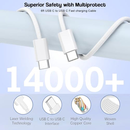 2Pack iPhone 17 16 15 Pro Max Fast Charging Block,6FT USBC to C Woven Cable - size: 6FT