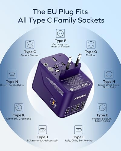 MOMAX 70W GaN Universal Travel Adapter, All-in-One Travel Charging - color: Purple, size: 70W