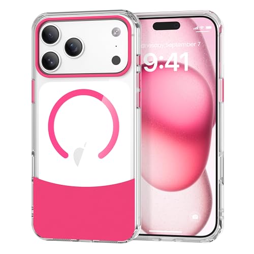 Magnetic Case for iPhone 17, Crystal Clear, [Compatible with Magsafe][Military Grade Drop Protection] Anti-Yellowing Slim Shockproof Transparent Protective Phone Cover, Rose Red - color: Rose Red, size: iPhone 17