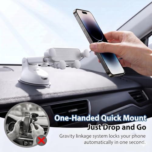 Car Phone Holder, Ultra-Durable Metal Cellphone Holder, 360° Rotation Cell Phone Car Mount, Suction Cup Auto Cellphone Mount, Universal for Most Smartphone (White) - color: White