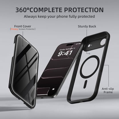BERFY for iPhone Air Case, Compatible with MagSafe, Built-in Privacy Screen Protector, Camera Protection, Shockproof Full Body Phone Case 6.5", Clear Black