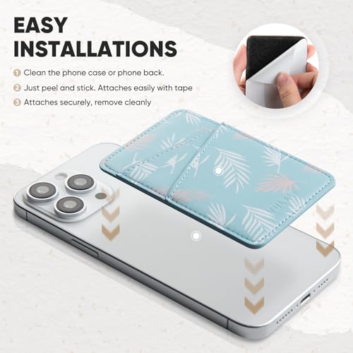 VULKIT Phone Card Holder Wallet Leather Adhesive Pocket RFID Blocking Credit Card Sleeves Stick Back of Phone Smartphones Blue - color: Leaf Blue