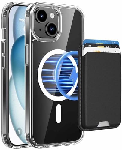 Magnetic for iPhone 13 mini/12 mini Wallet Case with Card Holder﻿ | Compatible with MagSafe, Shockproof Phone Cover with Detachable RFID Blocking Card Slot, Clear & Black - color: Clear with Black, size: iPhone 12 Mini/13 Mini