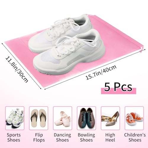 Pink Travel Shoe Bags - 5 Pcs Non-Woven Packing Bags with Clear Window | 15.7" x 11.8" Waterproof Dustproof Portable Travel Shoe Storage Bag for Men and Women - color: Pink, style: 5 Pack