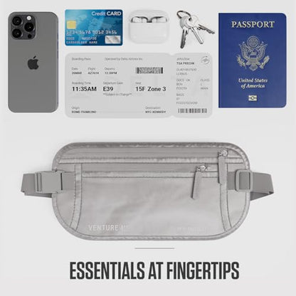 VENTURE 4TH Travel Money Belt, RFID Blocking Passport Holder - Sleek Silver - color: Sleek Silver