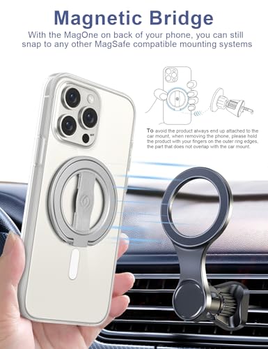 EWA MagOne 3rd Gen [Compatible with MagSafe] Phone Grip Stand with Finger Strap, Removable Magnetic Ring Holder Kickstand Loop for iPhone 17,16,15,14,13,12 Series (Silver) - color: Silver