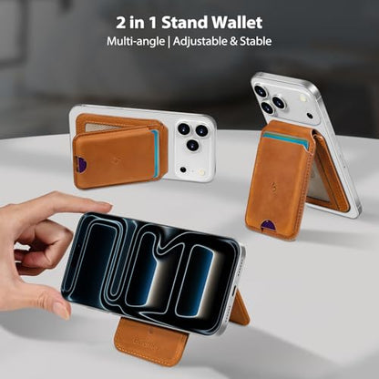 Belemay Crazy Horse Leather Magnetic Wallet for MagSafe Adjustable Stand - color: Sunset Tan