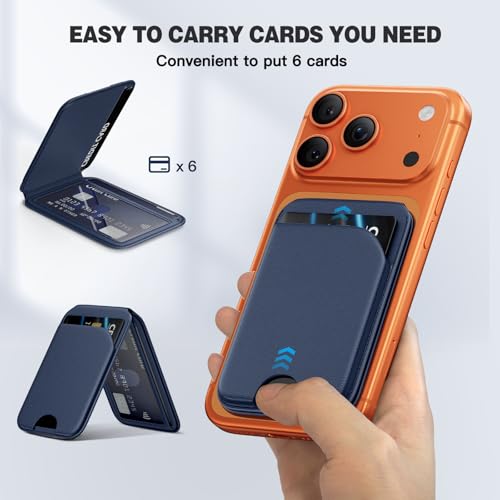 QYQBOON Magnetic Wallet for iPhone - Mag-Safe Wallet Lightweight Magnetic Phone Stand Adjustable Leather Card Holder for iPhone 17/16/15/14/13/12 Series, Not for Mini (Dark Blue) - color: Dark Blue