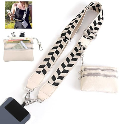 Clip and Go Strap with Wallet for Phone Lanyard Crossbody, Beige - color: Beige
