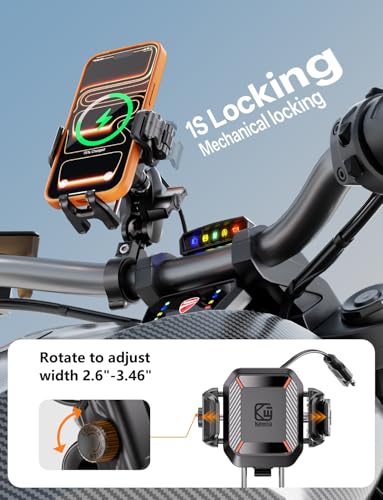 Kewig Motorcycle Phone Mount with Qi 15W Wireless & 36W USB C Charging Port