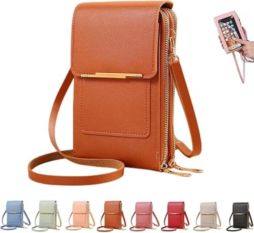 Touchscreen Phone Crossbody Bag,Waterproof PU Leather with Adjustable Shoulder Straps, Small Crossbody Cell PurseWallet for - color: Brown