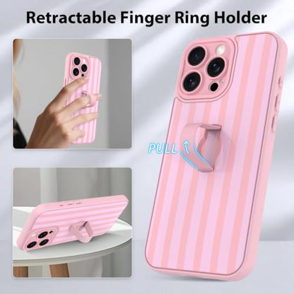 KANGHAR Compatible with iPhone 15 Pro Case Stripes Pattern -Pink | Silicone Cute, Wristband Kickstand Camera Protection Soft Slim Cover for Girls Women - color: Pink-Stripes, size: iPhone 15 Pro