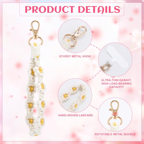 Jspupifip 2 PCS Boho Macrame Phone Wrist Strap, White/Pink - color: Pink,white