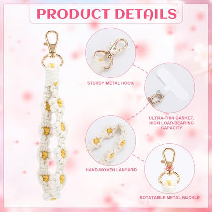 Jspupifip 2 PCS Boho Macrame Phone Wrist Strap, White/Pink - color: Pink,white