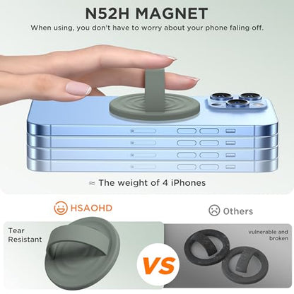 Upgraded Magnetic Phone Grip, Liquid Silicone Soft and Portable, Removable Finger Loop Ring Grip Holder for iPhone, Strong Magnetic Attraction, Compatible with MagSafe Phone Case, Calke Green - color: Calke Green