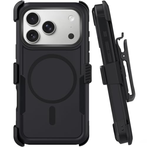 Belt Clip Holster Compatible with iPhone 17 Pro Max Defender Case with 360° Rotating Stand - Heavy-Duty Protection, Drop-Proof and Shock-Resistant, Magnetic, Black - size: iPhone 17 ProMax 6.9