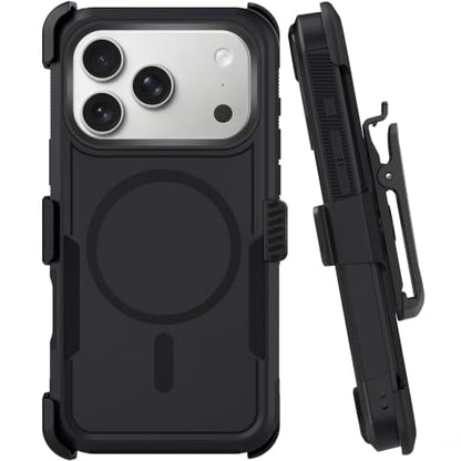 Belt Clip Holster Compatible with iPhone 17 Pro Max Defender Case with 360° Rotating Stand - Heavy-Duty Protection, Drop-Proof and Shock-Resistant, Magnetic, Black - size: iPhone 17 ProMax 6.9