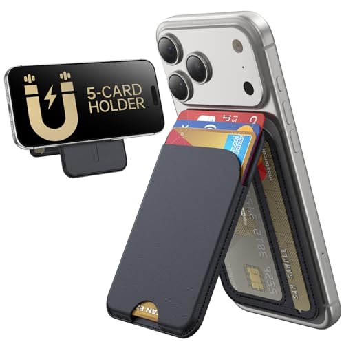 TWZKG for MagSafe Wallet, 5 Cards Holder with Stand, Magnetic Phone Wallet Stand for iPhone 17/16/15/14/13/12 Pro Max Air Plus Series, RFID Blocking Vegan Leather,Black - color: Black