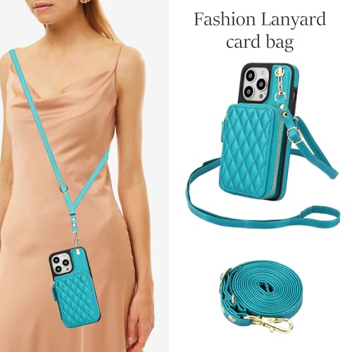 Phone Case for iPhone 14 Pro 6.1 inch Wallet Cell Cover with Tempered Glass Screen Protector Wrist Crossbody Strap RFID Blocking Card Holder iPhone14Pro 5G i i-Phone i14 iPhone14 4 14Pro Women Green - color: Green